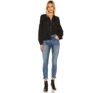 FREE PEOPLE Maddison Eyelet Blouse Black Size S
